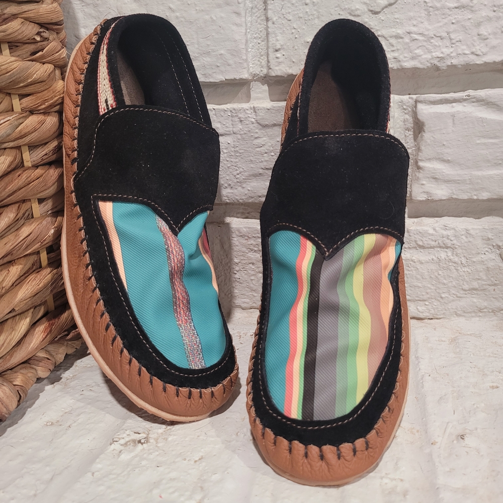 Colorful Striped Loafers with Black Suede